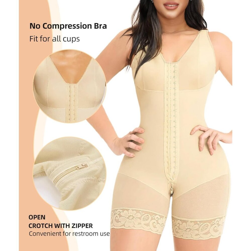 Women's Shapewear Tummy Control Full Body Shaper Butt Lifter Zipper Crotch Beige - Picture 3 of 5
